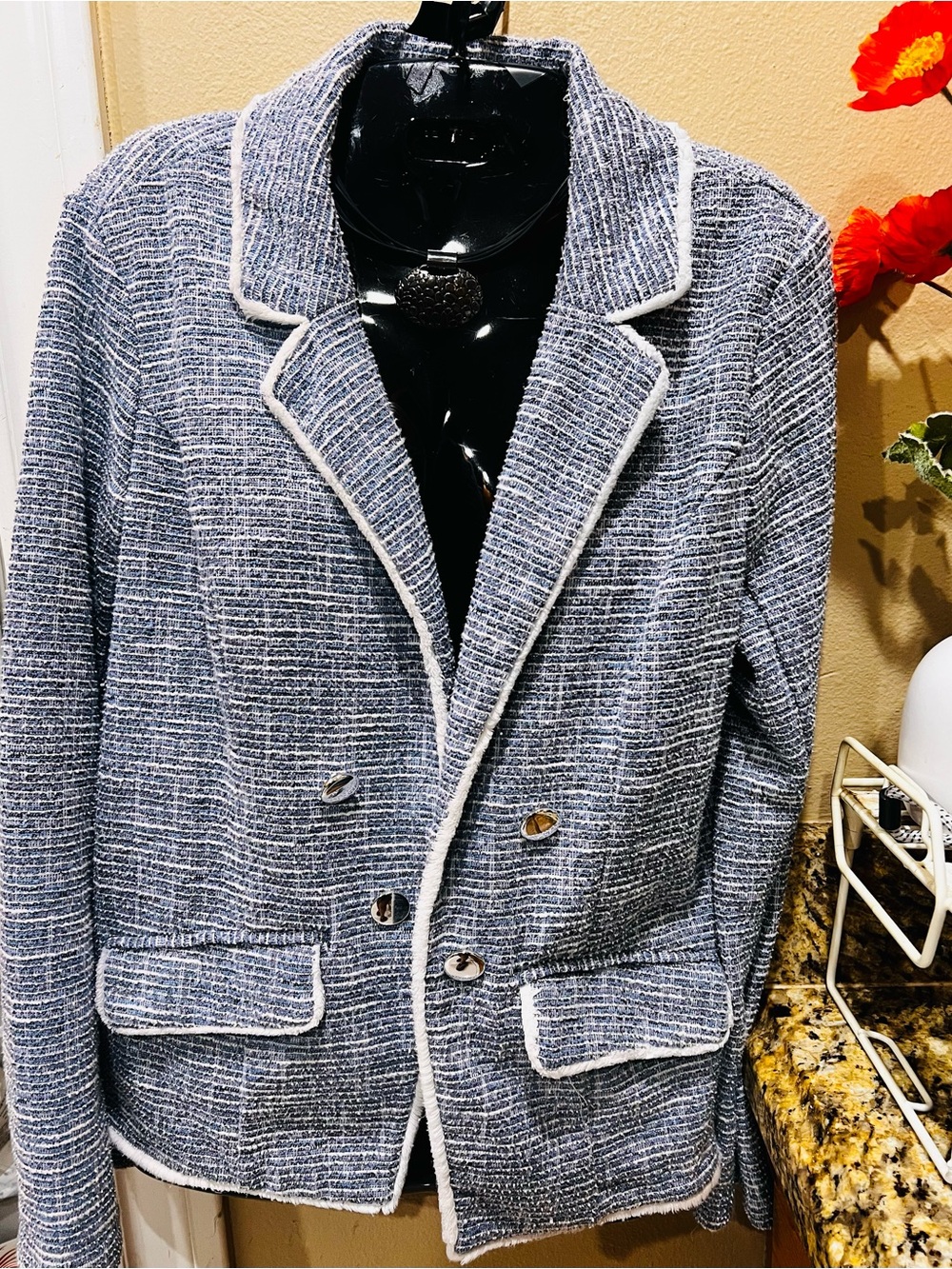 Cato Blue & White Textured Tweed Blazer